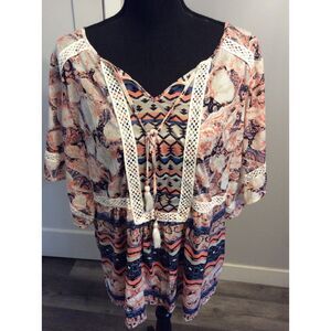 Boho Butterfly Sleeves Tunic Lace Plus size 1X Floral Stretch